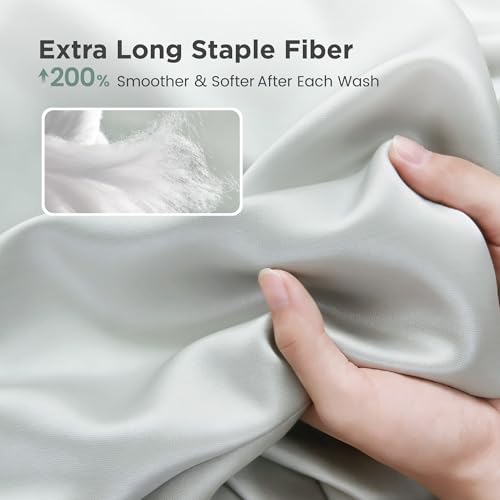 Image of Sophia & William 100% Cotton Sateen Sheet Set Queen Size 4 Piece Smoky Grey | 1000 Thread Count Ultra-Soft 4 Piece Bedding, Extra Deep 16 inch Pocket Fitted Sheet Fits Most Mattresses, OEKO-TEX 100 Certified