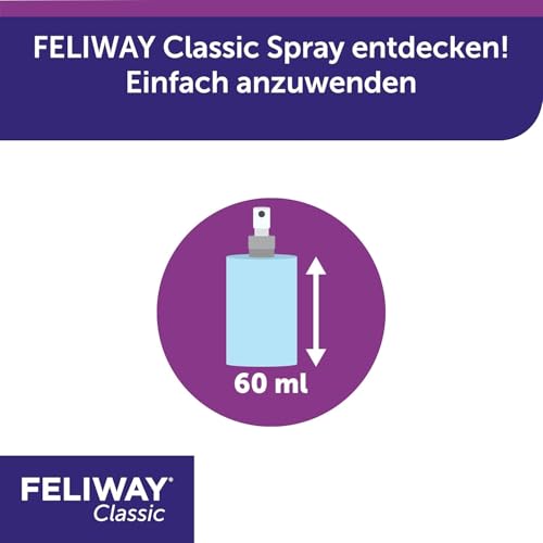 FELIWAY Classic Transport Spray für Katzen | Stressfreie Reise & Transport | sorgt für Entspannung bei punktueller Anwendung gegen Kratz- & Harnmarkieren | 60 ml