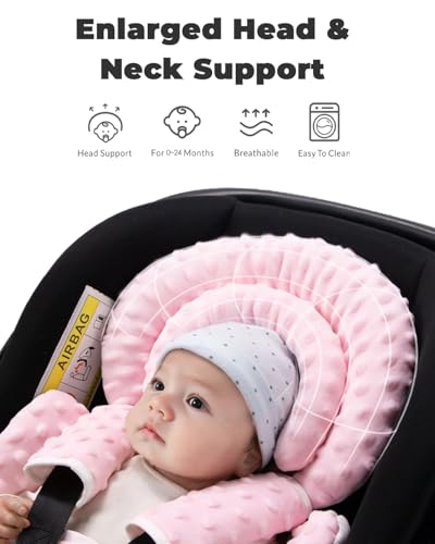 Image of TinlyFinly Infant Car Seat Insert with Extra Cushion for Preemie to Toddler, Reversible Newborn Carseat Insert for Baby Head Body Support, Fits for Stroller, Baby Swing, Bouncer - Dots, Pink