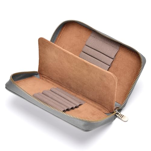 Image of Fountain Pen Leather Pen Case 10 Divided Slots, Rollerball Pen Holder Handmade Display Organizer Zippered Pouch