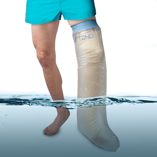 T2ND® Protector Escayola Pierna Adulto para Ducha, Piscina - Funda Escayola Pierna Larga, Impermeable con Anillo de Silicona, Cubre Tatuajes, Yeso, Vendajes, Heridas y Quemaduras.
