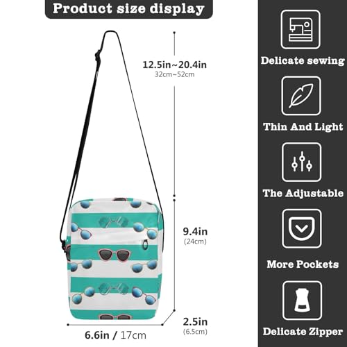 Crossbody Bag Sunglasses Turquoise White Stripes Messenger Bag for Women Men Purse Shoulder Bag Satchel Bag with Adjustable Strap 214C16033