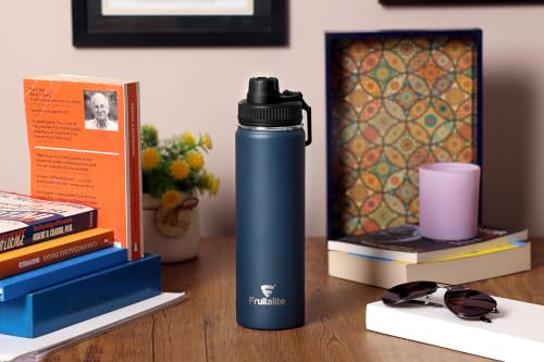 Image of Fruitalite Insulated Water Bottle- 700ml with Screw /Spout Lid, Leak-Proof Stainless Steel Double-Wall Vacuum Thermosteel Travel Thermo Flask | Stays Hot 12 Hours /Cold 24 Hours- Midnight Blue