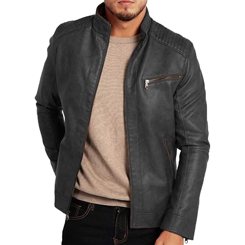 Blouson bomber punk ajusté zippé en simili cuir noir coupe-vent