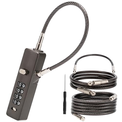 TOKCKYBL 4-Digit Combination Cable Lock, Gate Lock - 3 Replaceable Steel Ropes (11.8