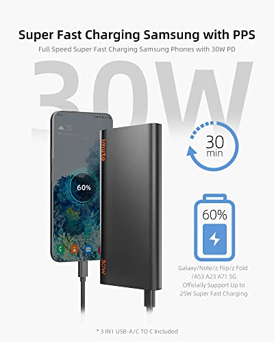 Imuto Slim Portable Charger, 30W Pps Bundle Super Fast Charging Power Bank With Usb-C Pd Power Bank External Battery, Compatible With Samsung Galaxy S23 S22, Ipad Pro, Iphone 14/13 Pro Max, Pixel #TOP3