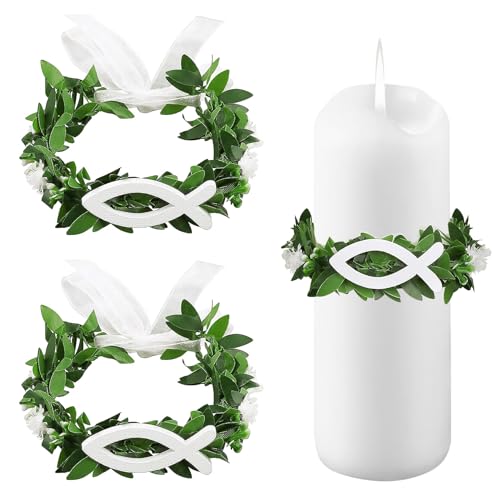 2 Stück Tropfschutz für Taufkerze Kommunionkerze Weißer Kerzen Tropfschutz Tropfschutz Kommunionkerze Kerzenzubehör für Kommunion Taufe Hochzeit und religiöse Feierlichkeiten (Wooden Fish)