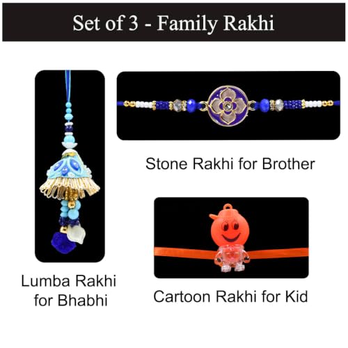 Image of Saugat Traders Mens Family Rakhi Combo For Bhaiya-Bhabhi And One Kid With Decorative Roli Chawal Chopra-Cartoon -Lumba-Designer-Bhai Nephew Bhatija, Set Of 3