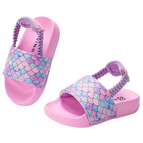 Kyopp Pantoufles de Bain Enfants Claquette Enfant Fille Chausson Antidérapant Plates Pantoufles(26/27-Écailles Roses) Cover