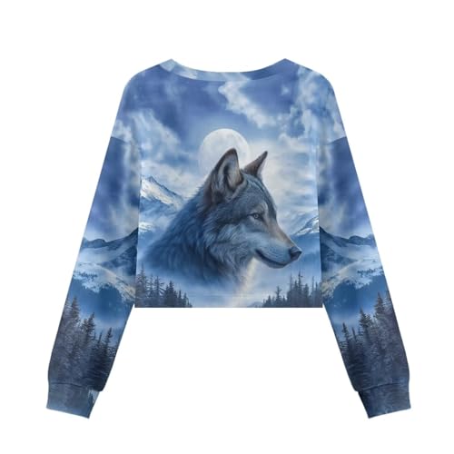 Girls Long Sleeve Sweatshirts Kids Crop Tops Cute Animal Print Pullover Tops Crewneck Spring Fall Shirts 5-144