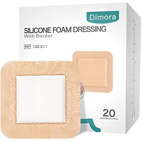 Dimora Silicone Foam Dressing with Border 20 Pack Adhesive 4"x4" Waterproof Wound Dressing Bandage for Wound Care Cover