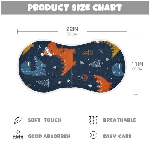 Dinosaur Rex Christmas Blue Burp Cloths Baby Boys Girls Absorbent Soft Cotton Burping Cloths Rags, 2 Pack2