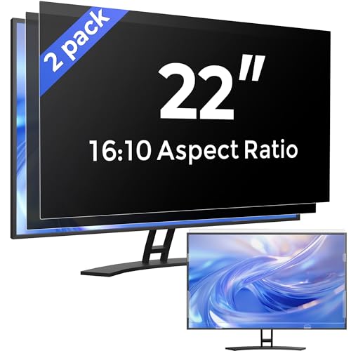 [2 Pack] 22 Inch Computer Privacy Screen Filter for Monitor 16:10 Aspect Ratio Eye Protection Anti Blue Light Privacy Shield and Anti-Glare Protector 22inch Removable Anti-Scratch 22in Protector Film
