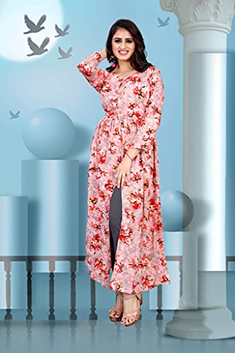 Image of H.E HAMZA ENTERPRISER Printed Crepe Material Brown Western Dress For Women