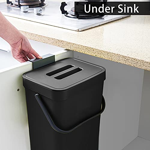 Stonespace Under Sink Trash Can，Kitchen Compost Bin, Diaper Pail, 3.2 Gallon/12L Hanging Garbage Can For Baby Crib/Bathroom/Cupboard, Plastic Food Waste Bin,1 Pack Black #TOP3