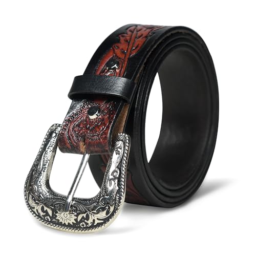 Image of Handcrafted Engraved Design Leather Belt with Embossed Buckle by N Z Overseas
