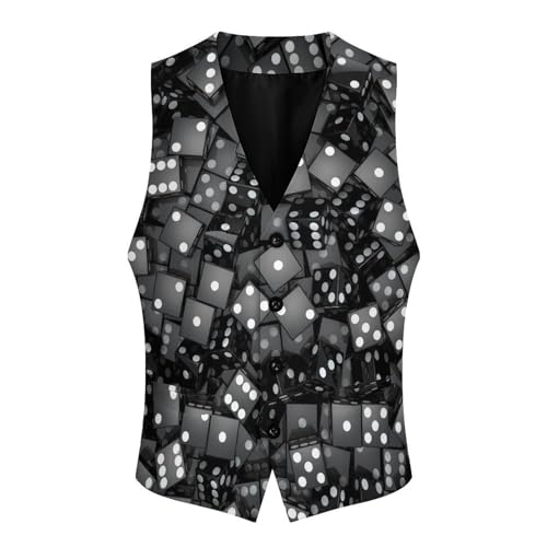 Black Dice with White Spots Men's Suit Vest Slim Fit V-Ncek Waistcoat Business Casual Vest4