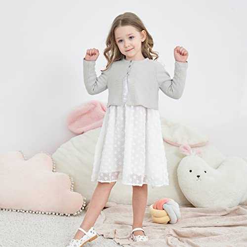 Image of Girls' Long Sleeve Knitted Bolero Cardigan Kids Button Closure Shrug Sweaters Cropped Jacket Cover Up Tops