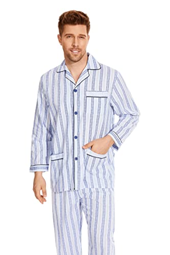 Image of GLOBAL Mens Pajamas Set, 100% Cotton Woven Drawstring Sleepwear Set with Top and Pants /Bottoms