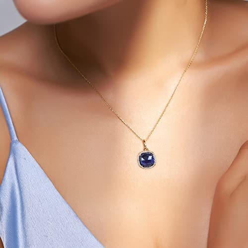 Jupiter Natural Sapphire Gemstone Necklace - 14K Gold Plated Genuine Gemstone Square Pendant Necklace For Ladies & Girls, Natural Birthstone Necklace Jewelry Gifts For Valentine's Day, Birthday Jewelry Gifts #TOP4