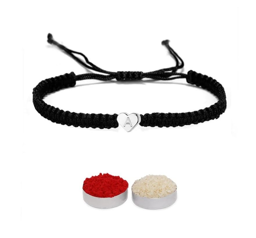 Heart Name Initials Letter Minimalist Rakhi for Brother with Roli-Chawal Shagun, Rakhi Message Card in Rakhi Gift Box-image-19