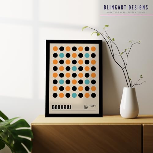 Image of BLINKART Vintage Bauhaus Retro Geometric Aesthetic Poster Gallery | Colorful Wrap Framed For Home Office Studio Living Room Modern Art Studio Decoration Abstract Shapes | (d90) | 13x10 Inch