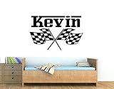Custom Name Checkered Flags Wall Decals,FIA Formula 1 Flag Decal,Custom Name Racing Car Flag Wall St