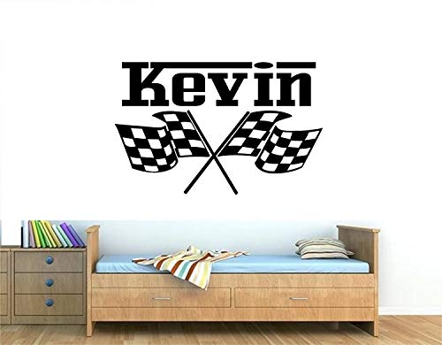 Custom Name Checkered Flags Wall Decals,Fia Formula 1 Flag Decal,Custom Name Racing Car Flag Wall Sticker Vinyl Art Mural,Boy Room Play Room (23" T X 35" W) #TOP6