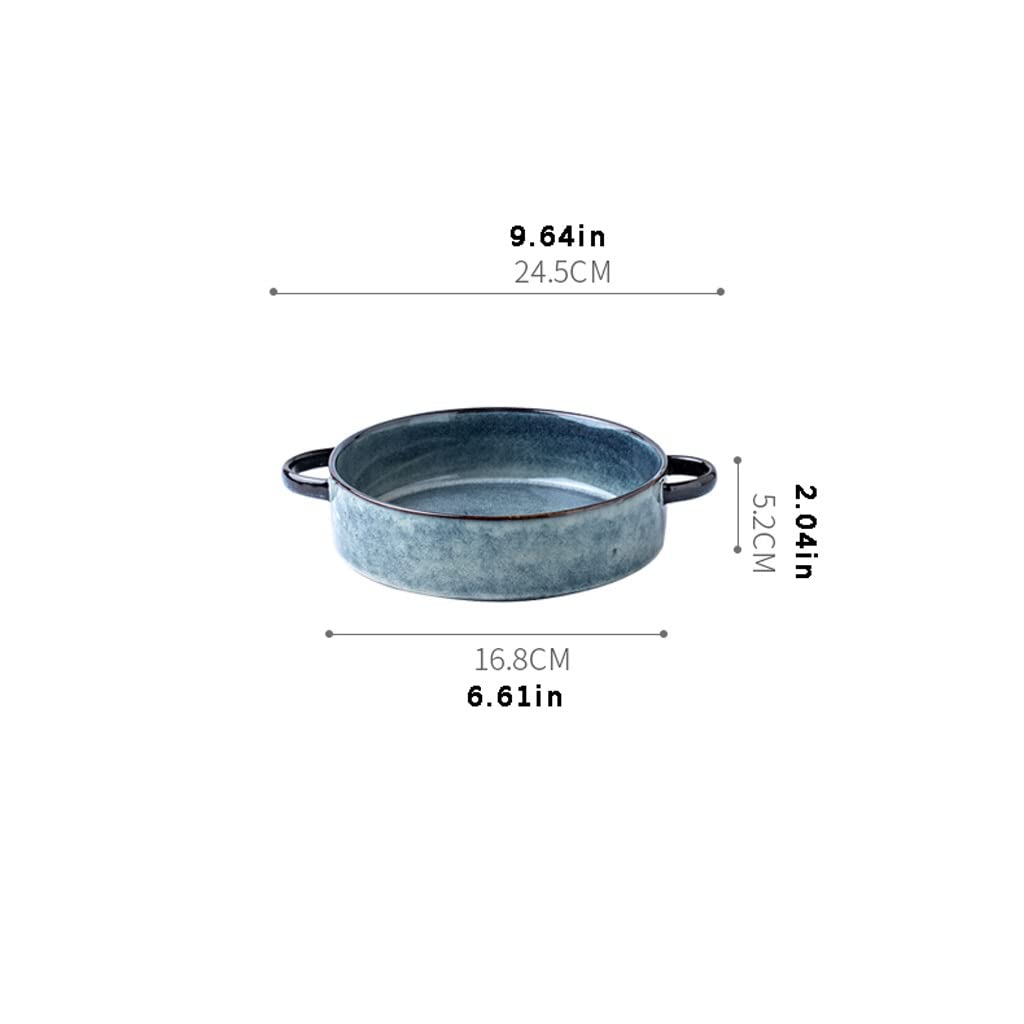 Talerze obiadowe Talerz z podwójnym uchem Ceramiczny talerz do zupy Głęboki talerz Domowy talerz na warzywa Talerz śniadaniowy Retro Duży talerz na zimne dania(B2pcs)