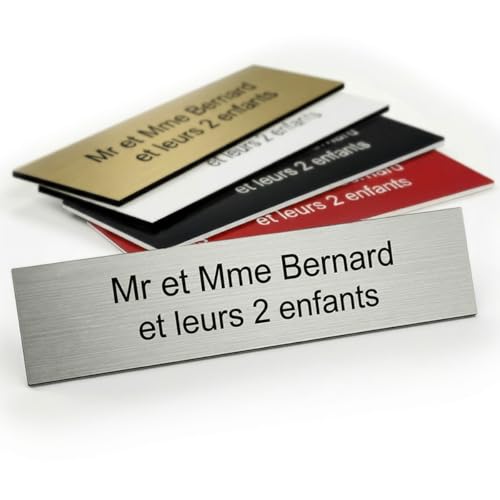 Plaque gravée pour nom boîte aux lettres autocollante 10x2,5cm personnalisée 1 à 3 lignes Alu Brossé