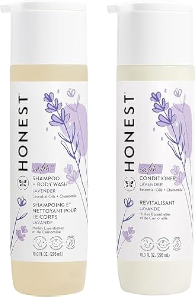 The Honest Company Silicone-Free Conditioner & 2-in-1 Cleansing Shampoo + Body Wash Duo | Gentle for Baby | Naturally Derived | Lavender Calm, 20 fl oz