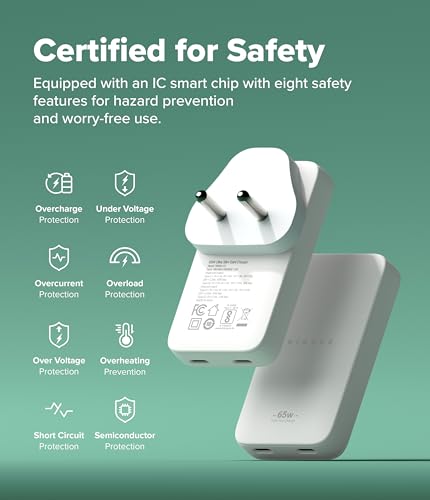 Image of Ringke 65W Ultra Slim GaN Fast Charger (Type C+Type C) Adapter for Nothing 3 /3a /2a /2, iPhone 17 /17 Air /17 Pro /17 Pro Max /16 /15 /14 /13 /12, (Super Fast Charging 3.0) S26 Ultra /S25 /S24 /S23, Pixel 10 /9 /8