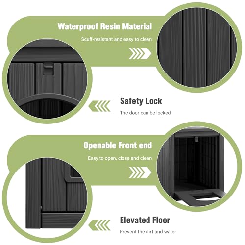 Image of Cat Litter Box Enclosure, Feral Outdoor Cat Enclosure Weatherproof for Winter Outside, Cat Litter Box Furniture Fit Litter Box, Sturdy Resin Shelter for Living Room, Easy to Assemble, Black
