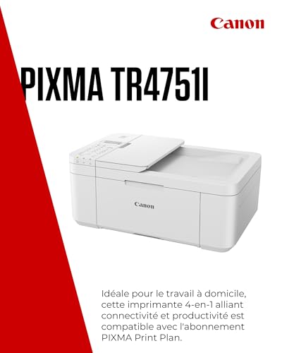 Canon PIXMA TR4750i - Imprimante Couleur 4-en-1 - Impression, Numérisation, Copie, Télécopie - Imprimante WiFi Recto-Verso, CAD 20 Feuilles, Imprimante Photo, Compatible avec Le PIXMA Print Plan