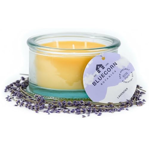 Bluecorn Beeswax 3-Wick Candle, 100% Pure Bees Wax, Lavender Scented,