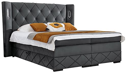 MKS MEBLE Boxspringbett - Doppelbett mit Bettkasten und Zwei Matratzen -...