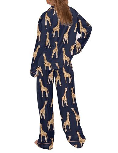 Image of SHESHOW Satin Pajamas Set for Women Set Long Sleeve Button Down Pjs Sets 2 Piece Loungewear Animal Sleepwear XS-XXL