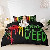 Marijuana Weed Bedding Set,Colorful Cannabis Leaf Duvet Cover for Kids Teen Boys,Trippy Leaves Comforter Cover Decorative Room,Hippie Boho Quilt Cover with 2 Pillowcases,King Size(No Comforter)