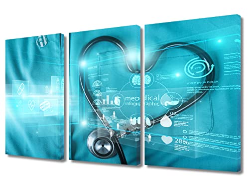 Image of TUMOVO Stethoscope Poster Wall Decor 3 Piece Poster Clinical Laboratory Art Prints Wall Decor Living Room Medical House Decor Stretched and Framed Ready to Hang (36 inch Wx24 H)