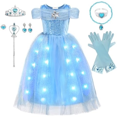 Acecharming Princess Costume for Girls Light Up Cinderella Dress Blue Fancy Dress for Kids Birthday Party Cosplay Halloween Cover
