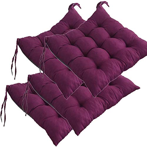Verdicktes Set mit 4 soliden violetten Stuhlkissen, stilvolle Korb-Sitzpolster mit Bändern für Innen- und Außenbereich, bequeme 40 x 40 cm, Terrassenkissen für zusätzlichen Stil und Komfort