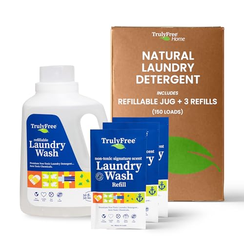 Image of Truly Free Laundry Detergent for Sensitive Skin | Gentle & Safe for Baby Clothes | Plant-Based | 3 Pack Refill Powder| Easy to Dissolve to Create a Liquid| Signature Wash Scented (150 Loads)