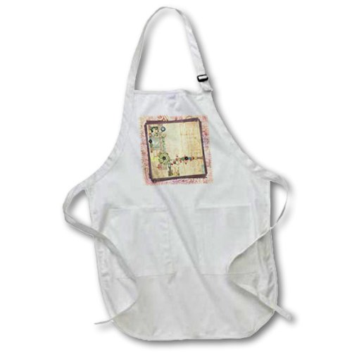 3dRose apr_34131_1 Vintage Scrapbook-Full Length Apron with Pockets, 22 by 30-Inch, White