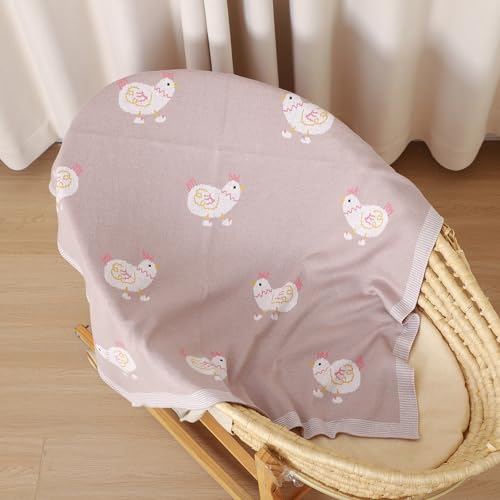 Image of mimixiong Baby Blanket Knit Receiving Boys Girls Blanket Soft Cotton Neutral Blanke for Swaddle Crib Stroller with Cute Sheep (Chicken-Pink, 30x40 Inch (Pack of 1))