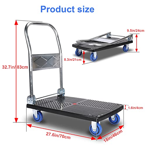 Push Cart Dolly Cart Platform Hand Truck With 330Lb Platform Truck Luggage Cart Folding Flatbed Dolly With 360 Degree Swivel Wheels Foldable Push Hand Cart For Loading And Storage (Black-S) #TOP1