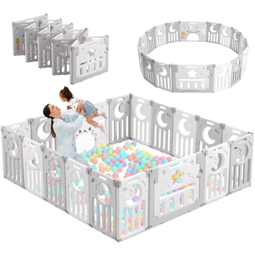Dripex Large Foldable Baby Playpen for Baby and Toddlers, Sturdy Play Pen Babies and Toddlers with Customized Shape, Extended Plastic Play Pen with Star & Moon Shape Playpens for Indoors (190x190cm)