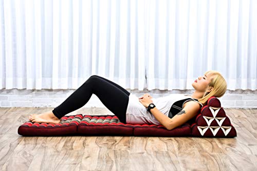Image of Leewadee - Comfortable Japanese Floor Mattress - Thai Floor Bed with Triangle Cushion - Futon Mattress - Thai Massage Mat, 67 x 21 inches, Red, Kapok Filling