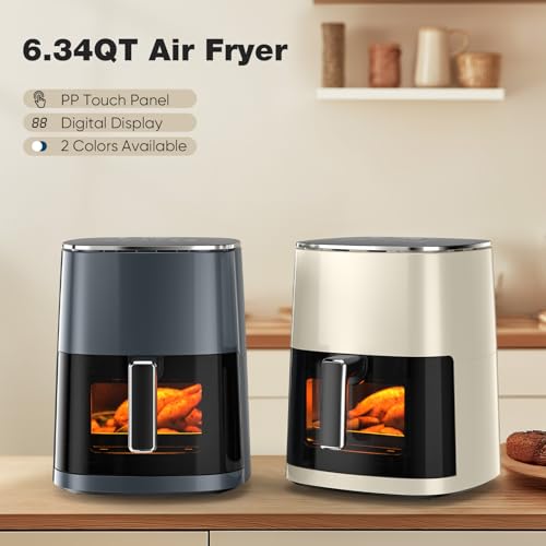 Sweetcrispy 6QT Air Fryer with Window, Square Airfryer Oven 12-in-1 for Family, 400°F Rapid Air Crispy Technology, Roast Bake Dehydrate, Nonstick & Easy-Clean Basket,Off-White