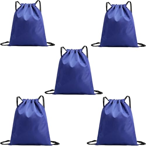 Image of 5-Pack Waterproof Drawstring Backpacks, Soccer-Texture Oxford Fabric, 16.9 inch x 13.8 inch, Lightweight 0.20 lb Each, No Eyelets, Gym & Marathon Gear Sacks(Blue)