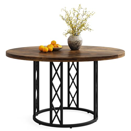 LITTLE-TREE-47-inch-Rustic-Round-Dining-Table-Farmhouse-Kitchen-Table-Dinner-Table-with-Metal-Base-for-Dining-Room-Kitchen-Living-Room LITTLE TREE 47 inch Rustic Round Dining Table Farmhouse Kitchen Table Dinner Table with Metal Base for Dining Room Kitchen Living Room